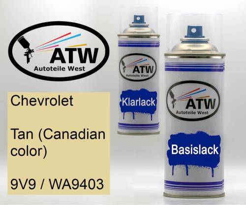 Chevrolet, Tan (Canadian color), 9V9 / WA9403: 400ml Sprühdose + 400ml Klarlack - Set, von ATW Autoteile West.